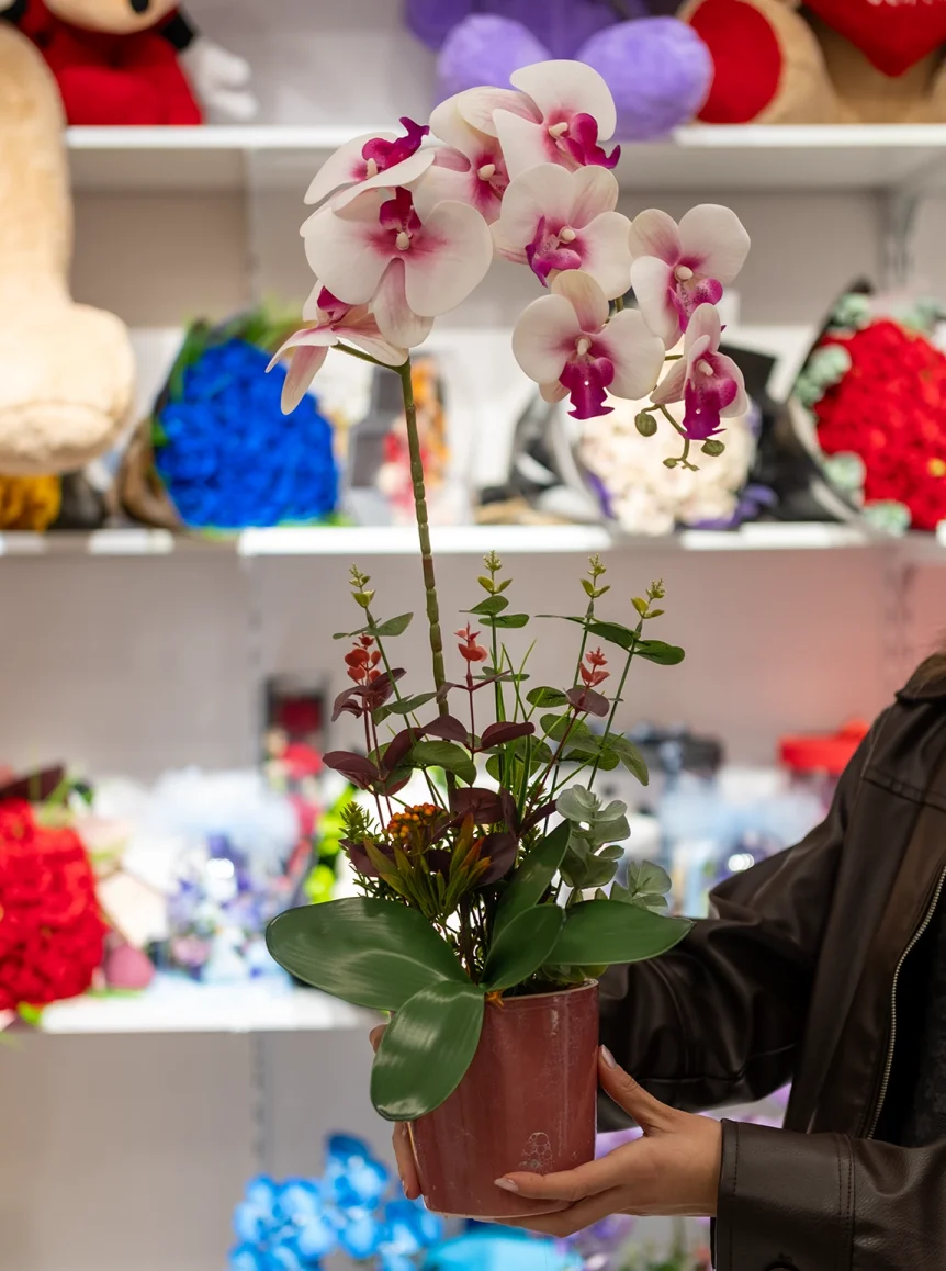 Yapay Islak Orkide Tek Dal Kırçıllı Beyaz