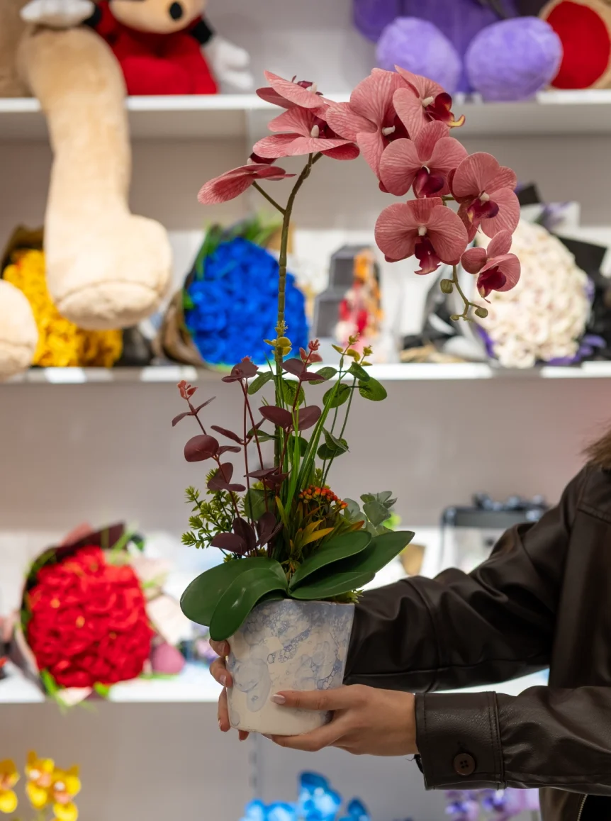 Yapay Islak Orkide Tek Dal Mürdüm