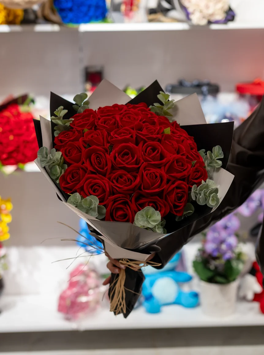 Yapay Kırmızı Kadife Gül Buketi 30'Lu