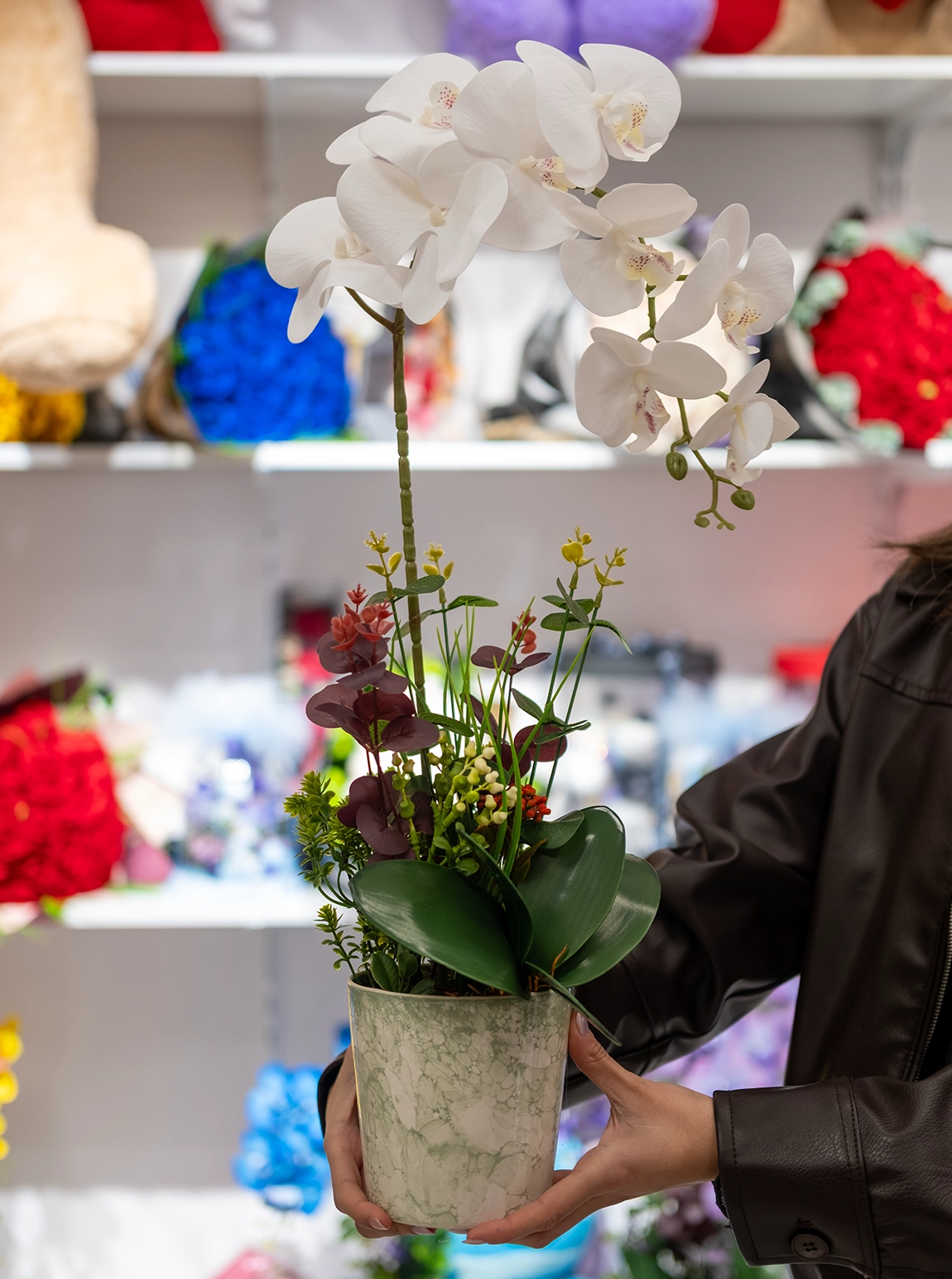 Yapay Islak Orkide Tek Dal Beyaz