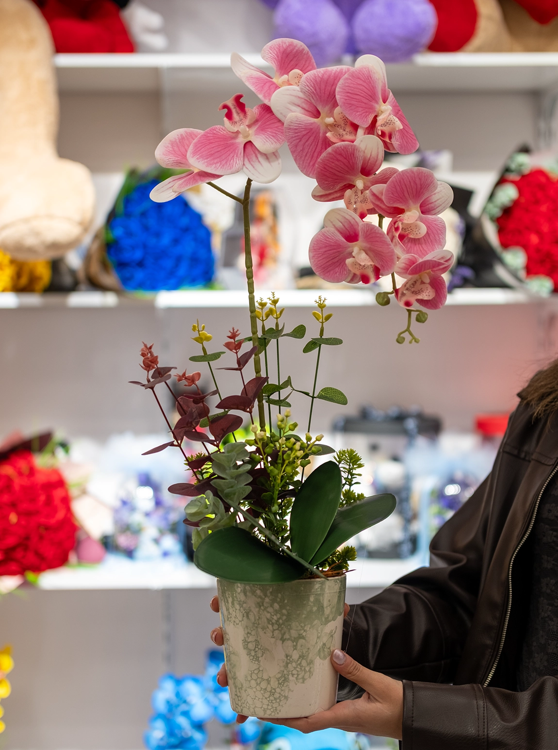 Yapay Islak Orkide Tek Dal Pembe