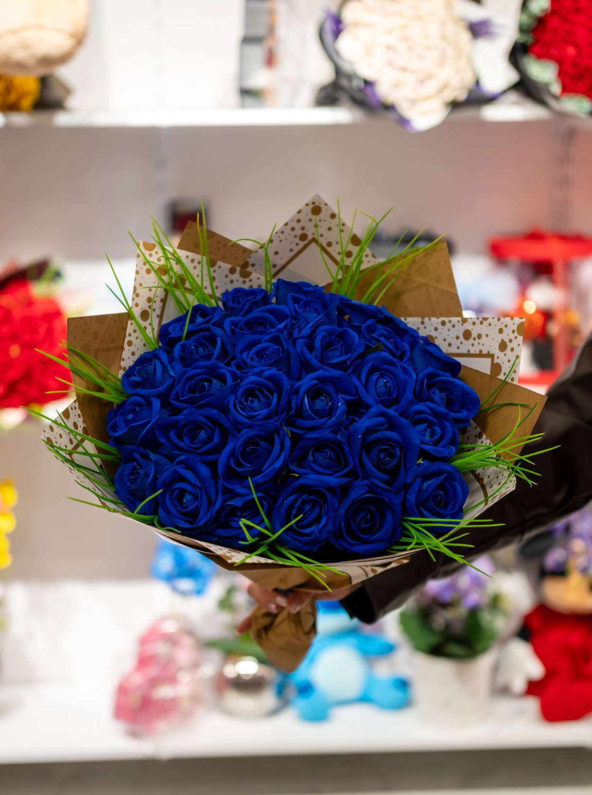 Yapay Mavi Kadife Gül Buketi 30'Lu