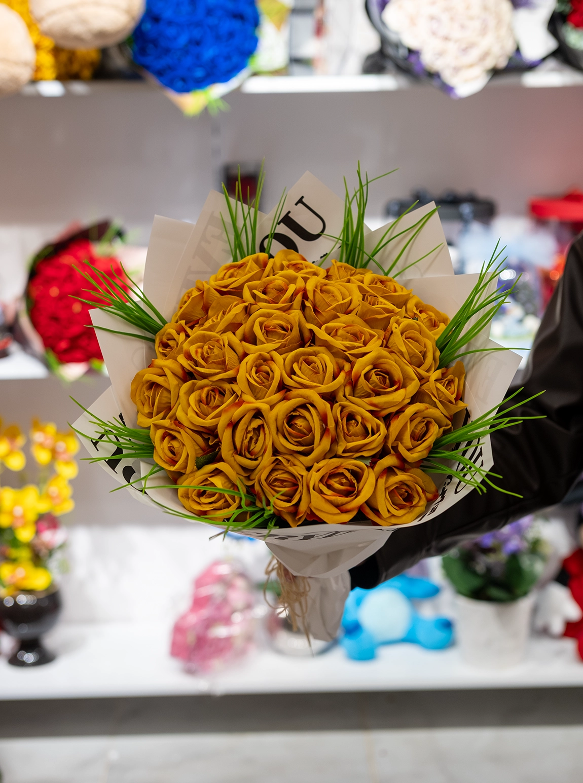 Yapay Sarı Kadife Gül Buketi 30'Lu